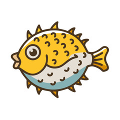 Cartoon pufferfish character illustration on a solid black background