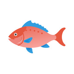 Simple cartoon fish swimming against black background illustration
