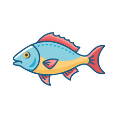 Cartoon fish swimming with colorful fins and scales