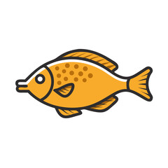 Stylized golden fish illustration with black outline on black background
