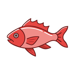 Stylized red fish illustration isolated on black background.