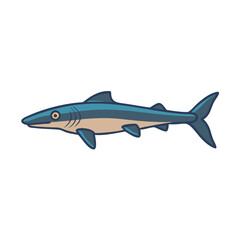 Cartoon shark illustration with outlined details on black background