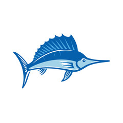 Fototapeta premium Stylized marlin illustration swimming in a blue ocean