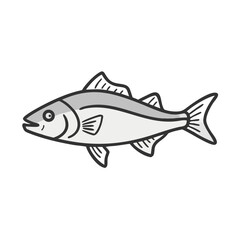 Cartoon fish illustration with black outline on black background