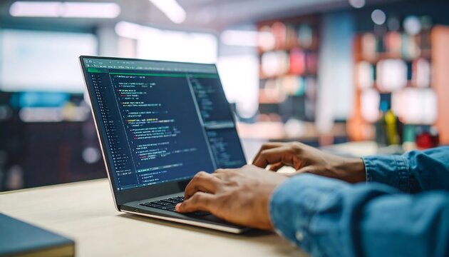 Person coding on laptop