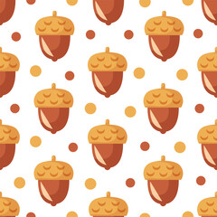 Autumn seamless background. Acorn background. Vector background.