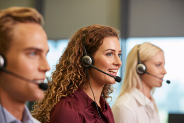 Friendly customer service team ready to assist clients with efficient support in modern call center