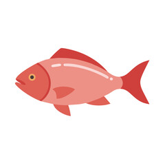 Flat red fish illustration on black background for design