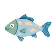 Whimsical cartoon fish swimming against a black background