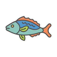 Cartoon style illustration of a colorful tropical fish