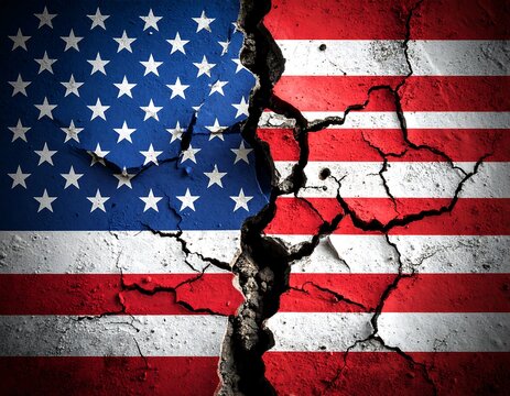 Cracked American flag, divided
