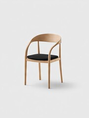 Light oak wood armchair with a curved back and a dark gray fabric cushion. Simple, minimalist design