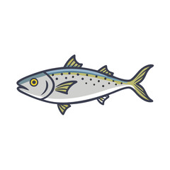 Stylized mackerel illustration with black background in simple lines