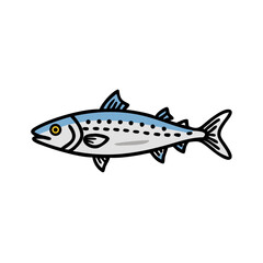 Single flat illustration of a mackerel fish on black