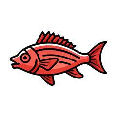 Red fish illustration on black background with outline style