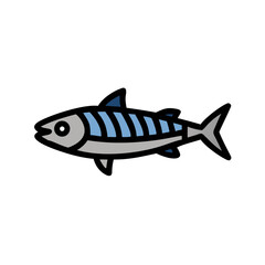 Isolated vector striped tuna illustration on black background flat