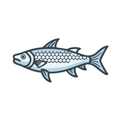 Isolated fish drawing with blue outline and scale details