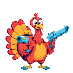 Vsai cartoon turkey holding guns ready for action