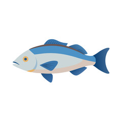 Blue and grey fish illustration swimming to the left