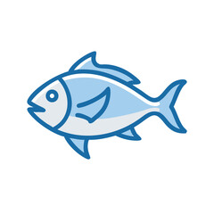 Stylized blue fish icon illustration on black background