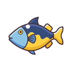 Stylized Blue and Yellow Fish Graphic on Black Background