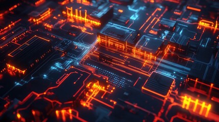 Obraz premium technology streaming glowing circuitry