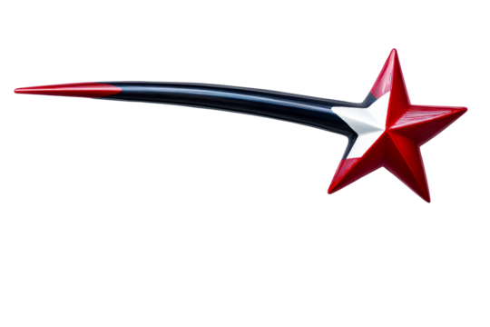 Red Star Ornament with Black and White Tail on Transparent Background - Powered by Adobe