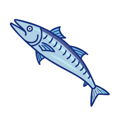 Cartoon Barracuda Fish Image with Dark Blue Outline and Fins