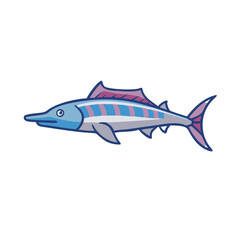 Cartoon marlin illustration with clean lines on black backdrop