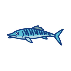 Cartoon barracuda swimming in a dark and simplistic illustration