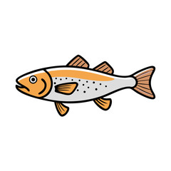 Single orange fish on black background in flat style