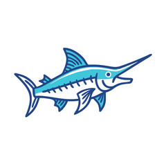 Stylized blue marlin vector illustration against black background