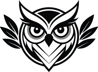 Naklejka premium Bold stylized owl emblem with wings, perfect for modern logo designs and branding, black and white