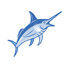 Stylized blue marlin illustration swimming on a black background