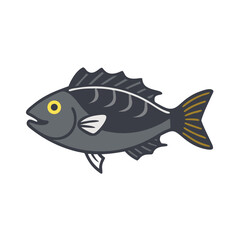 Flat design graphic of a grey fish on black