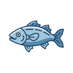 Flat vector illustration of a blue fish on black