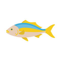 Flat Vector Illustration of Yellowtail Amberjack Fish on Black