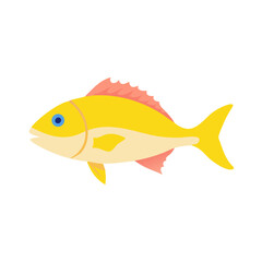 Cartoon yellow fish swimming against black background illustration