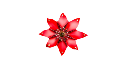 Red metallic starburst decoration with tiny stars and central gold orb