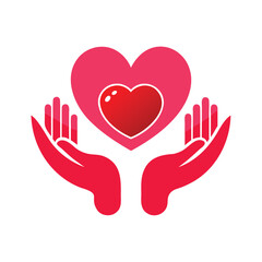 Fototapeta premium Hands gently holding a glowing red heart symbol