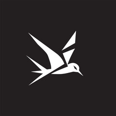 Stylized bird in flight minimalist vector illustration on black background depicting freedom and simple design with abstract geometric shapes showcasing avian elegance