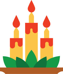 Festive Candle Arrangement with Cat Illustration on a White Background