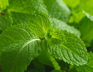 Close-up vibrant fresh mint leaves