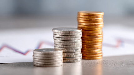 Concern over inflation and rising interest rates impacting global economy. stack of coins shows financial growth and investment risk