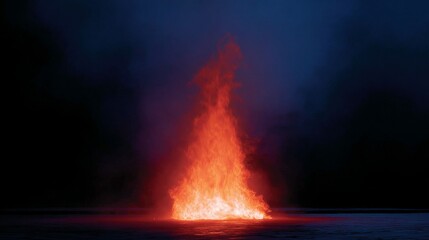 A bright fiery explosion illuminates the dark landscape. This stunning image captures the intense glow and smoke formations in a dramatic fashion. A perfect visual for storytelling. AI