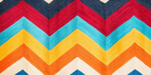 Zigzag chevron pattern with vibrant red, blue, yellow and turquoise colors. Abstract geometric texture background for textile, wallpaper or decor design.