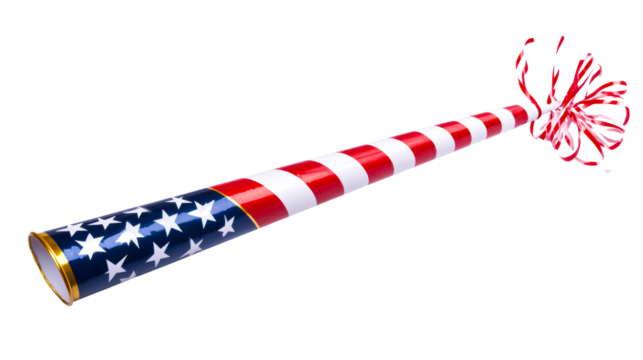 Party horn with patriotic theme and streamers