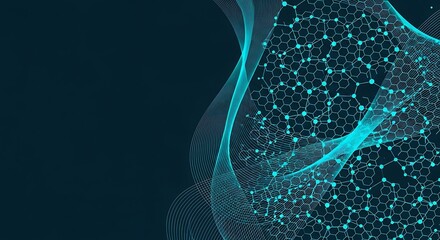 Glowing blue hexagonal network with flowing lines on dark background abstract connection