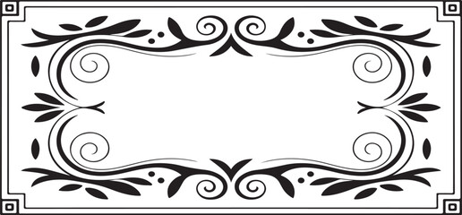 Elegant decorative frame with scroll and floral elements in black and white design
