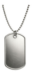 Fototapeta premium Silver military dog tag on beaded chain with metallic surface gleaming.